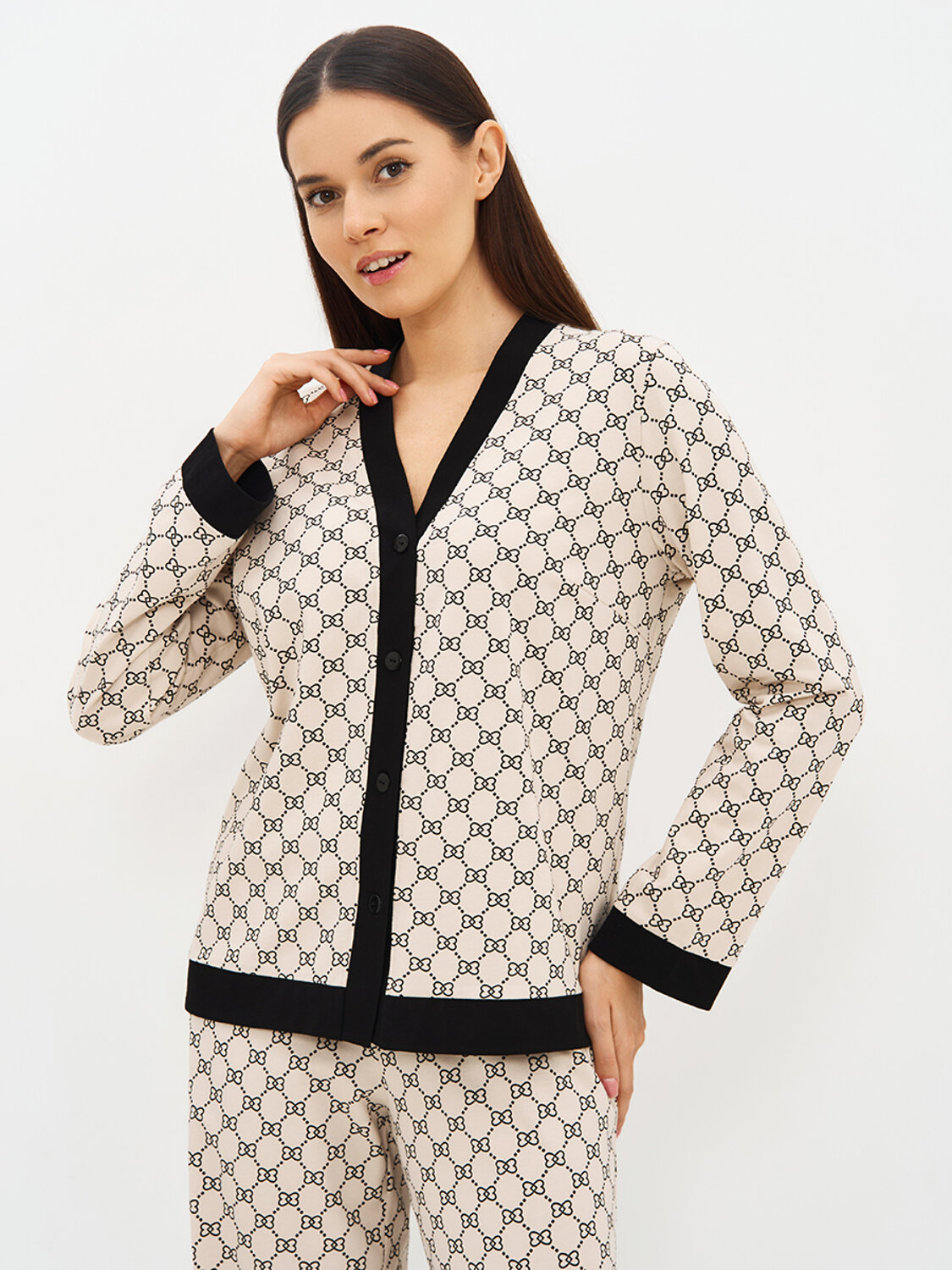 Omsa Пижама 588814 OmD 0232D ALTA MODA Пижама принт. женская (Рубашка+Брюки прямые), CO Beige (Бежевый)