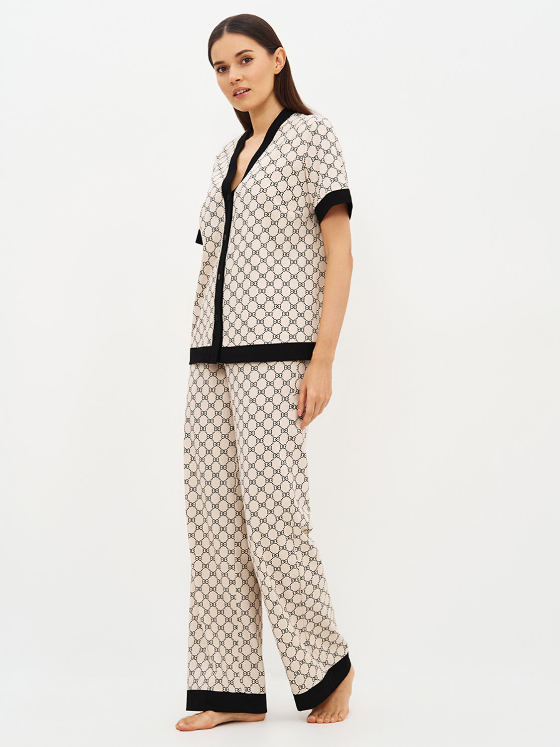 Omsa Пижама 588816 OmD 0244D ALTA MODA Пижама принт. жен. (Рубашка кор.рукав+Брюки прямые), CO Beige (Бежевый)