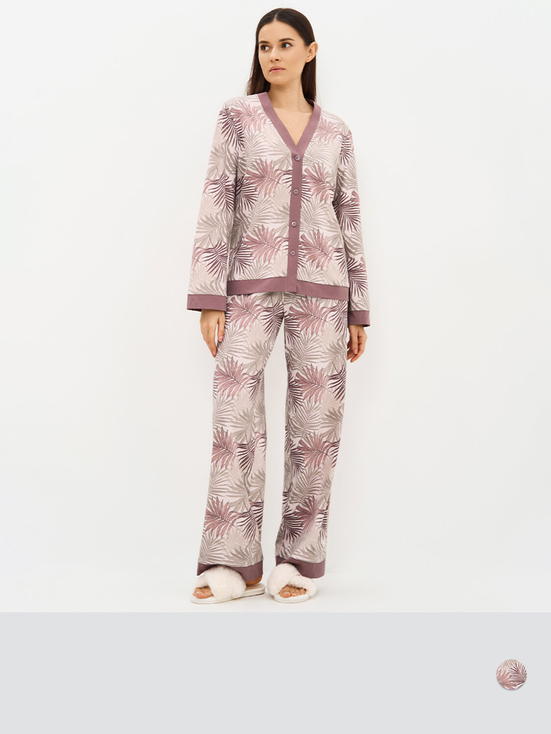 Omsa Пижама 588818 OmD 0232D SELVATICA Пижама принт. женская (Рубашка+Брюки прямые), CO Rosa Cashmere (Розовый)