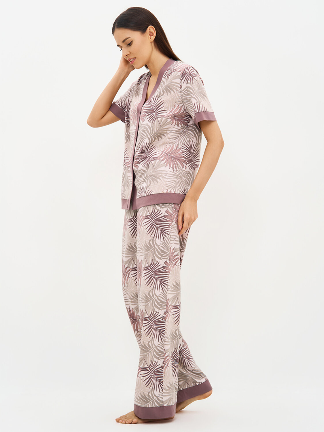Omsa Пижама 588820 OmD 0244D SELVATICA Пижама принт. жен.(Рубашка кор.рукав+Брюки прямые), CO Rosa Cashmere (Розовый)