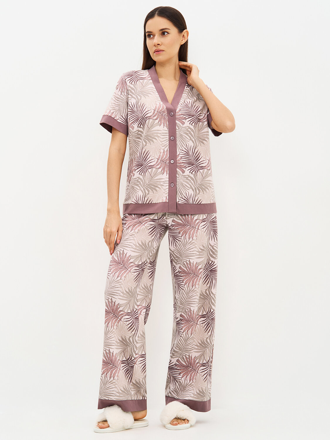 Omsa Пижама 588820 OmD 0244D SELVATICA Пижама принт. жен.(Рубашка кор.рукав+Брюки прямые), CO Rosa Cashmere (Розовый)