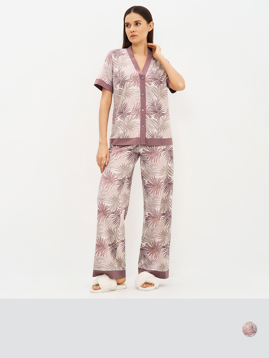 Omsa Пижама 588820 OmD 0244D SELVATICA Пижама принт. жен.(Рубашка кор.рукав+Брюки прямые), CO Rosa Cashmere (Розовый)