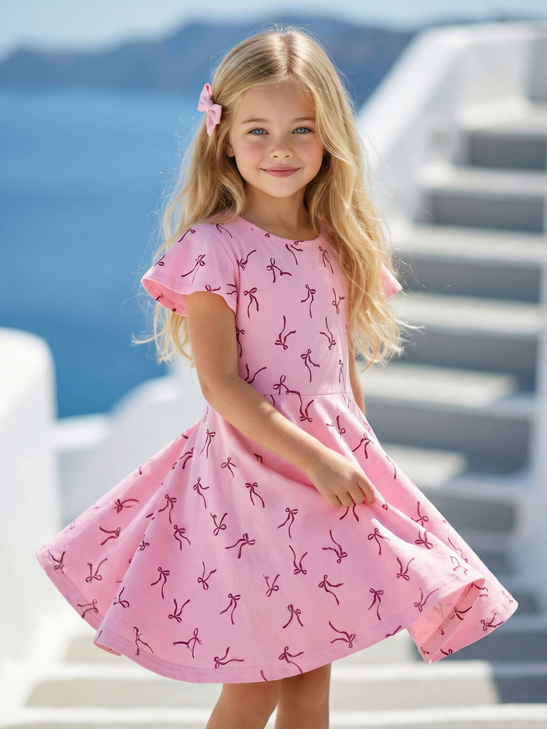 Апрель Платье 589518 1ДПК5118001н бордовые бантики на светло-розовом