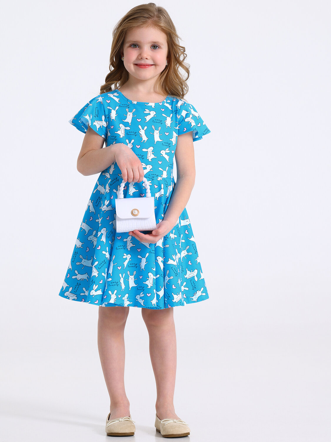 Апрель Платье 589797 1ДПК5118001н белые кролики на бирюзе