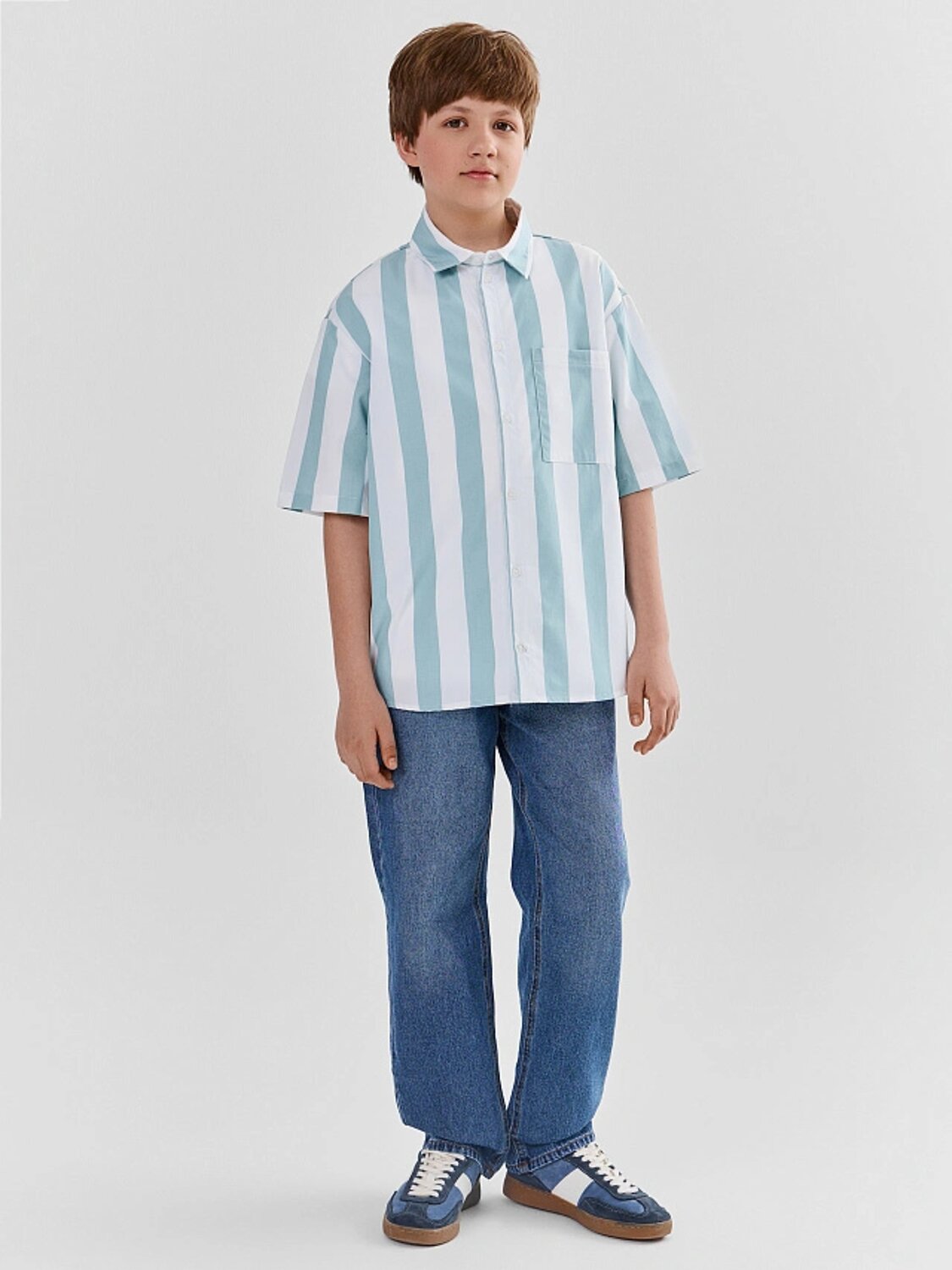 MARK FORMELLE Рубашка 590557 113456-1 белая полоска на пыльной бирюзе