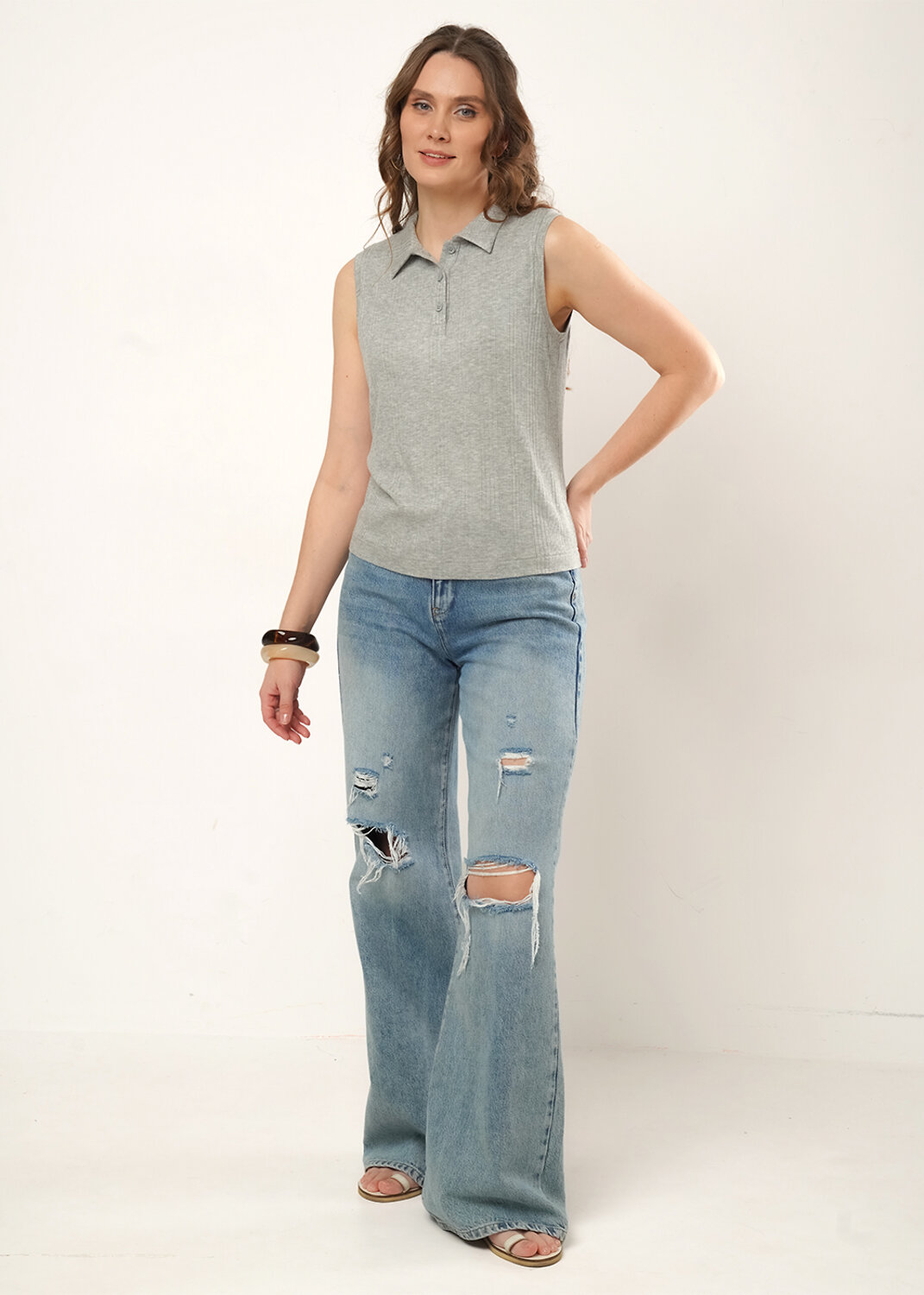 CLEVER Блузка 590693 267198шв т.серый