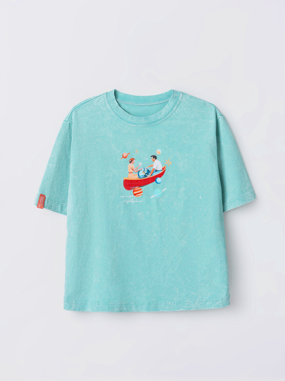 MARK FORMELLE Футболка 591568 112862 ACID WASH на пыльной бирюзе +печать