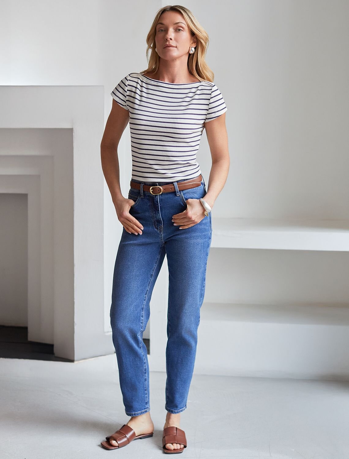 VILATTE Футболка 591690 D49.099 молочный-т.синий полоса