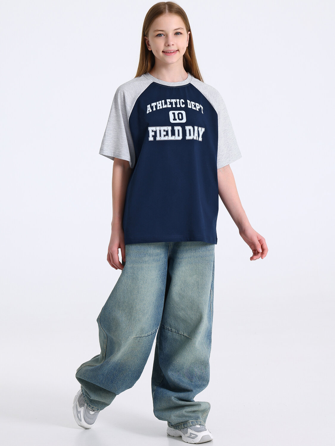 Апрель Футболка 591846 1ДДФК4980002 темно-синий+светло-серый