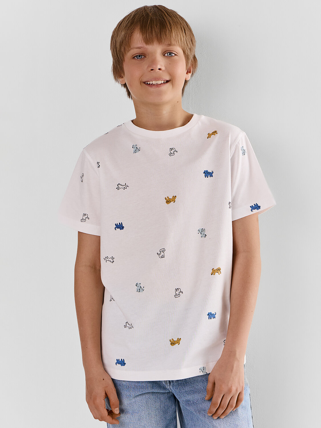 MARK FORMELLE Футболка 592283 113379-2 пепельно -коричневый +маленькие собачки на белом