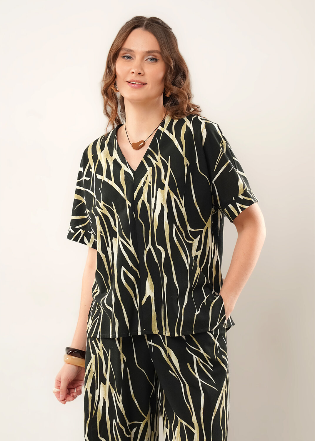 CLEVER Блузка 592470 267219/208ззн т.коричневый/св.бежевый