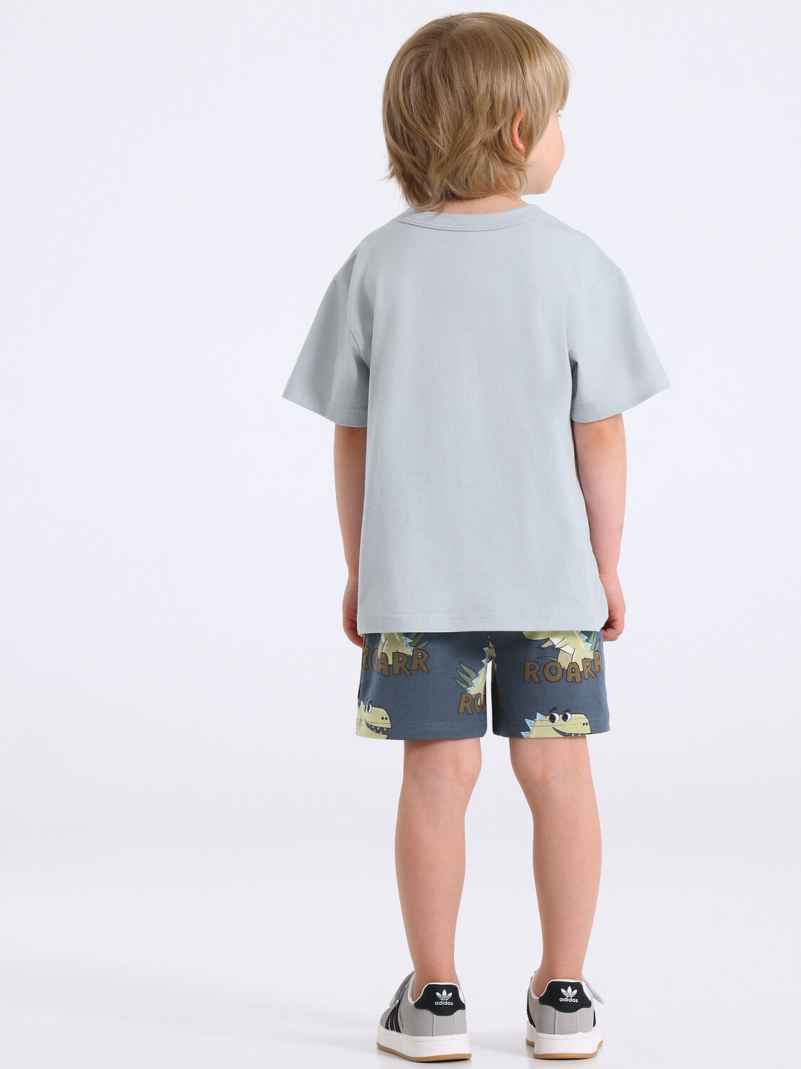 Апрель Комплект 592751 2ПФШ5773804н светло-серый+крупные динозавры на темно-сером / Маленький динозавр