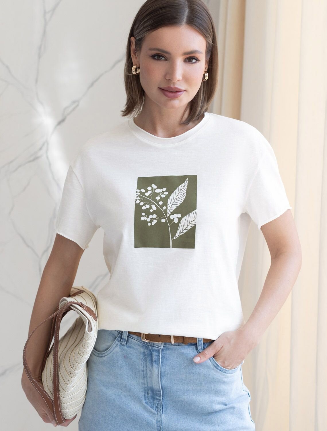 VILATTE Футболка 592994 D49.163 молочный_ветка