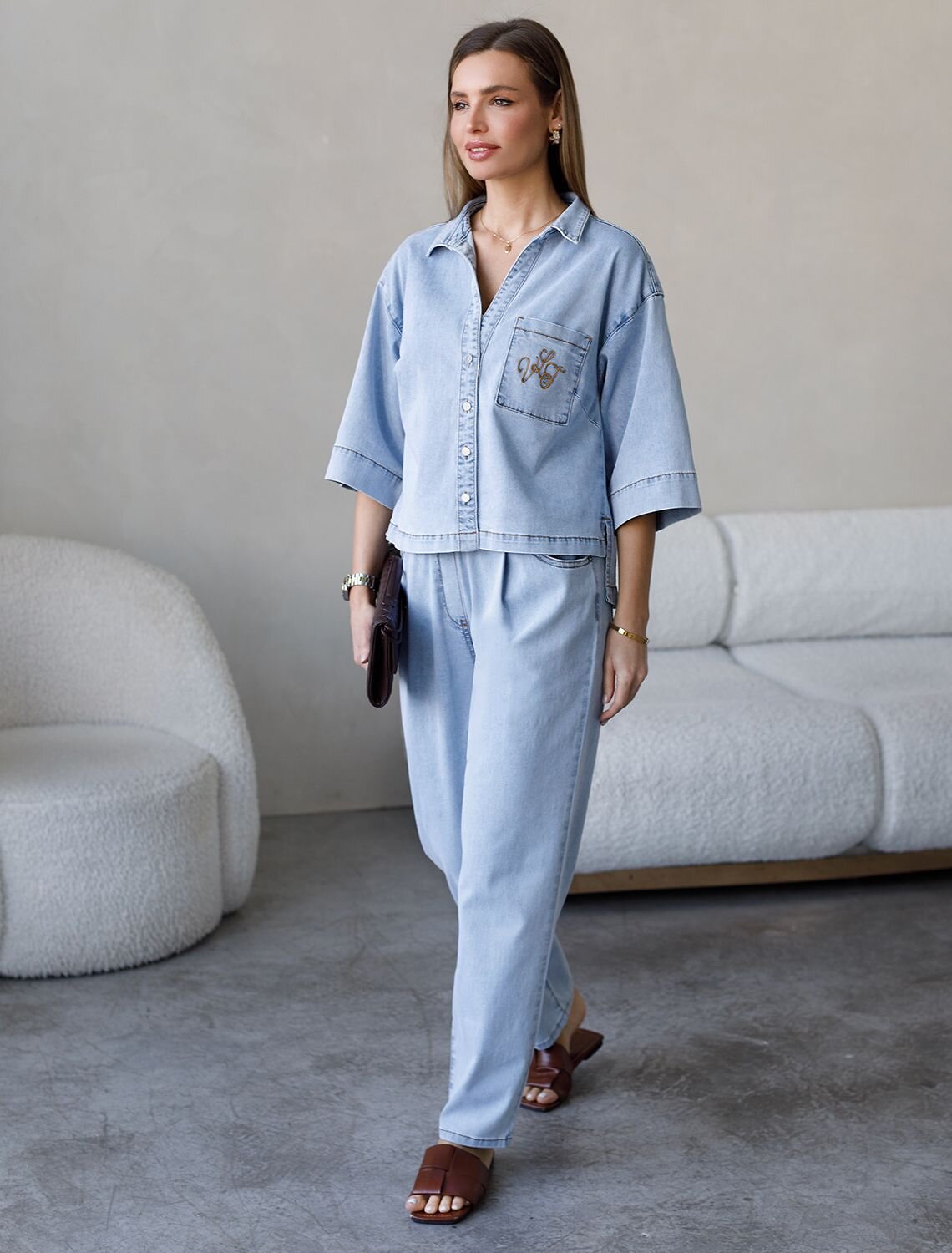 VILATTE Блузка 593021 D59.022 светло-голубой