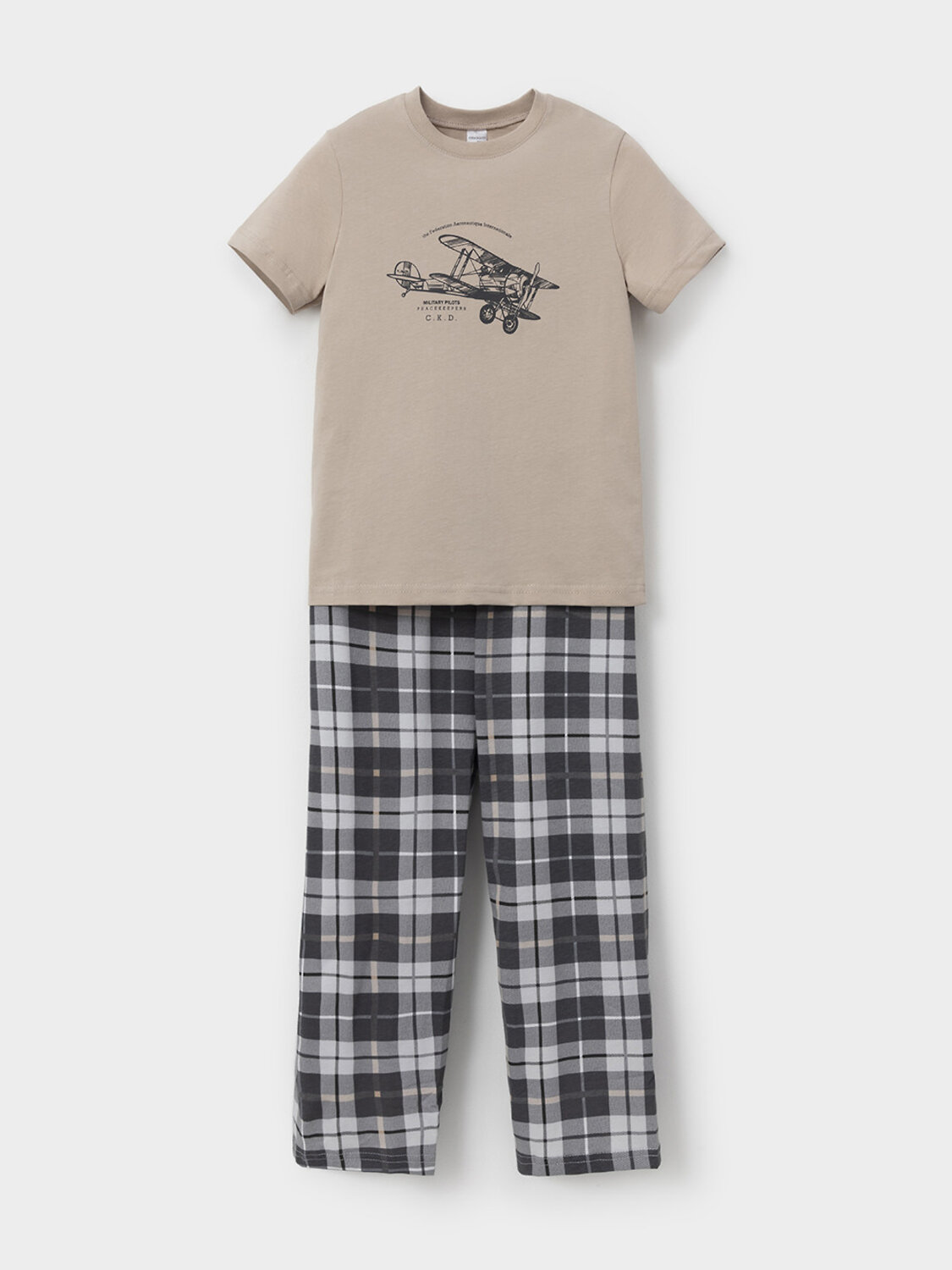 CROCKID Пижама 599941 К 1599 темно-бежевый, клетка таттерсолл