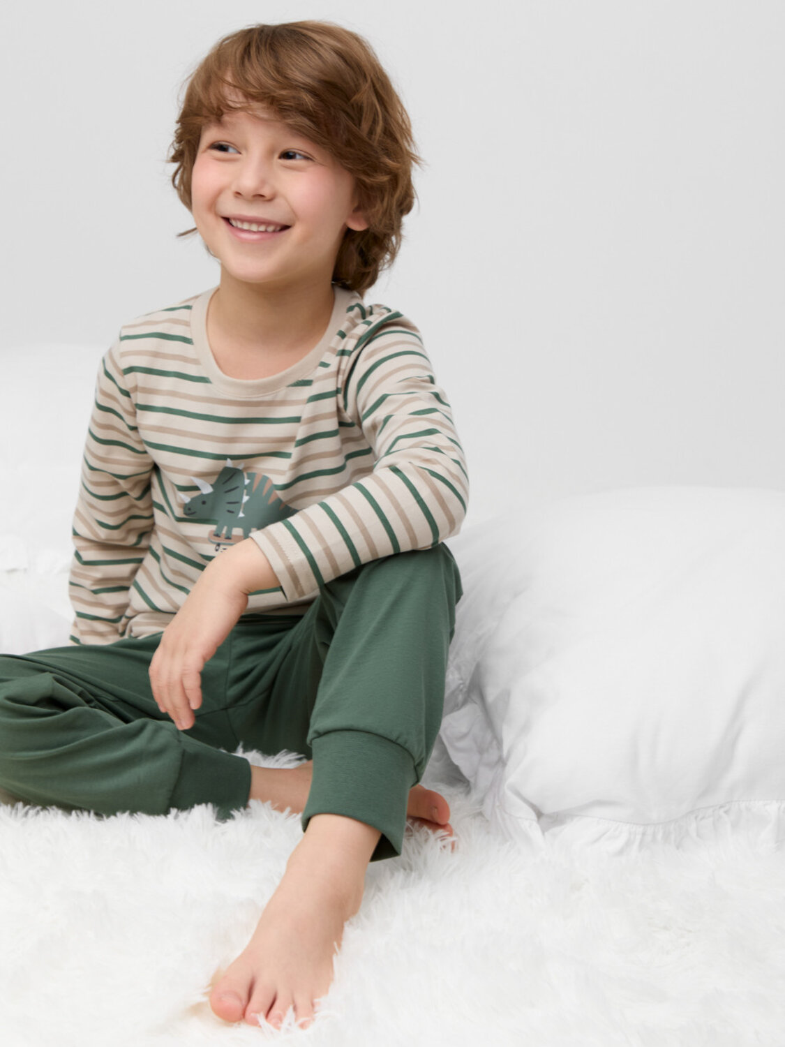 CROCKID Пижама 599943 К 1637 двухцветная полоска, лесной мох