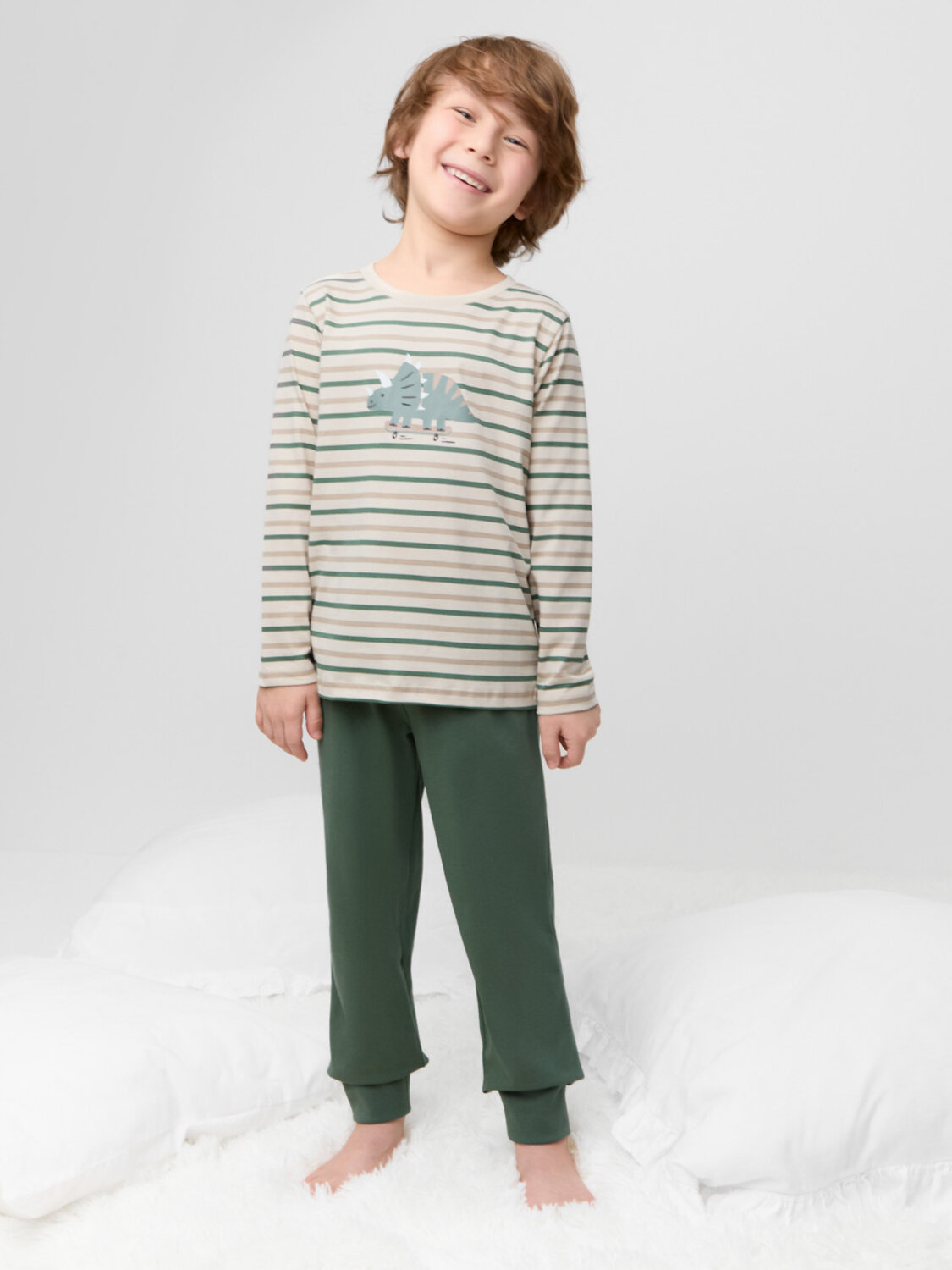 CROCKID Пижама 599943 К 1637 двухцветная полоска, лесной мох