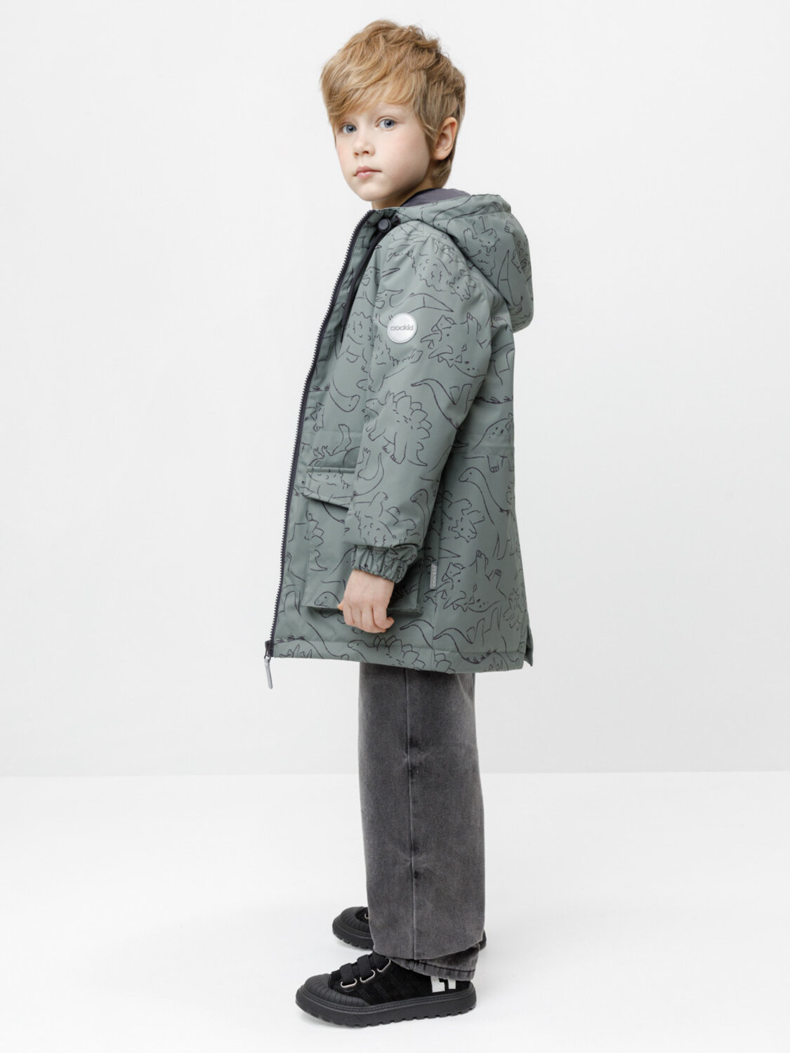 CROCKID Куртка 599990 ВК 30162/н/2 УЗГ хаки, контурные динозавры