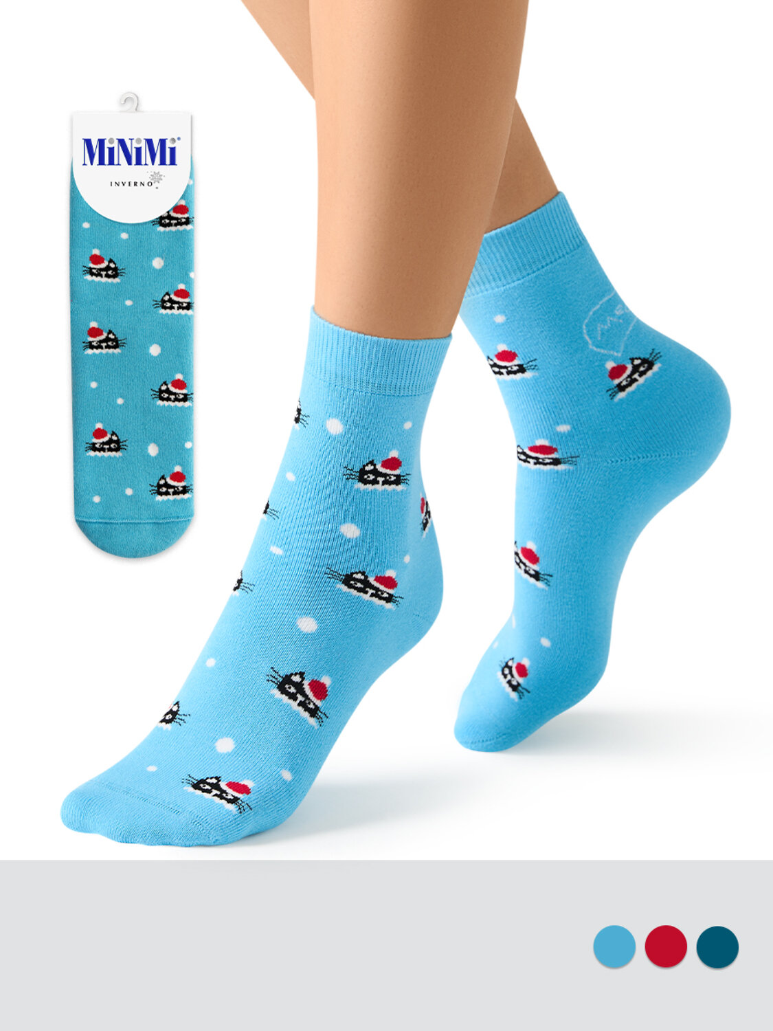 Minimi Носки 601274 MINI INVERNO 3300- 5 (котики) Blu Сhiaro (Голубой)