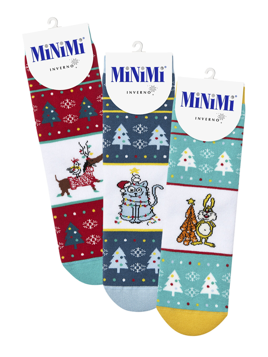 Minimi Носки 601280 MINI INVERNO 3300- 7 (кот, заяц, такса) Acqua (Голубой)