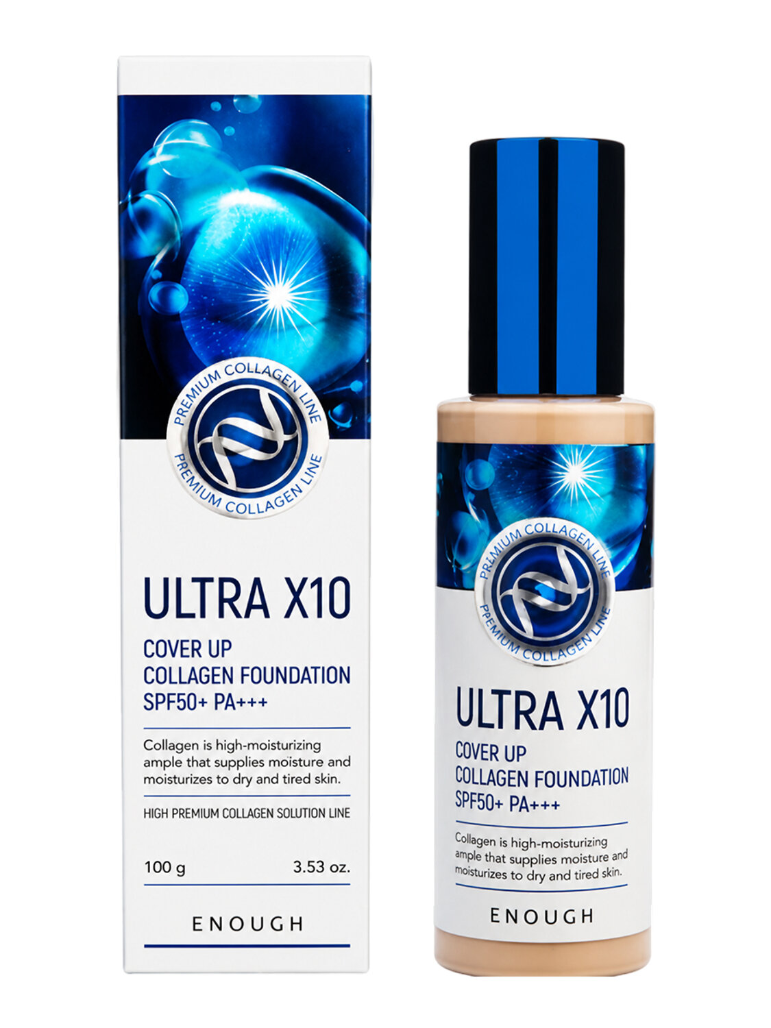 Enough Тональная основа для лица с коллагеном N23 / Ultra X10 Cover-Up Collagen Foundation SPF50+ PA+++, бежевый, 100 г 601838 28593 