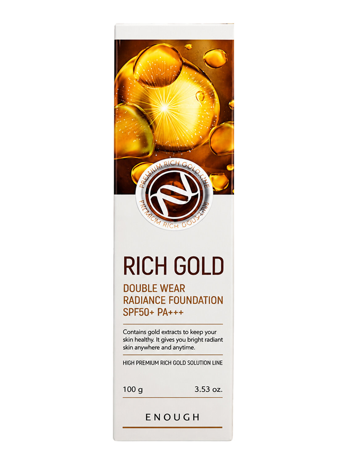 Enough Тональная основа для лица с золотом N23 / Premium Rich Gold Double Wear Radiance Foundation SPF50+ PA+++, бежевый, 100 г 601840 28595 
