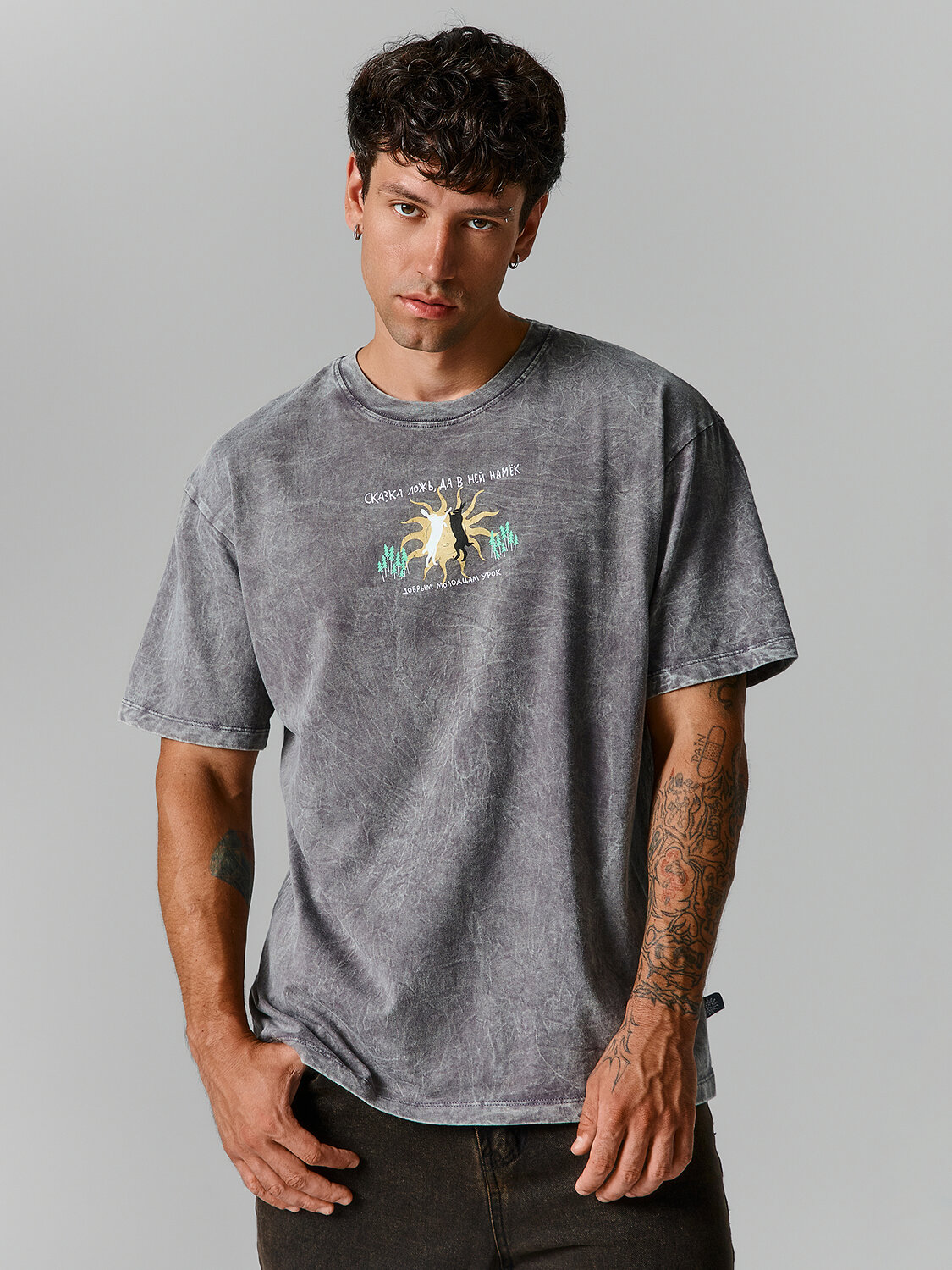 MARK FORMELLE Футболка 603113 111927 ACID WASH т.серый +печать