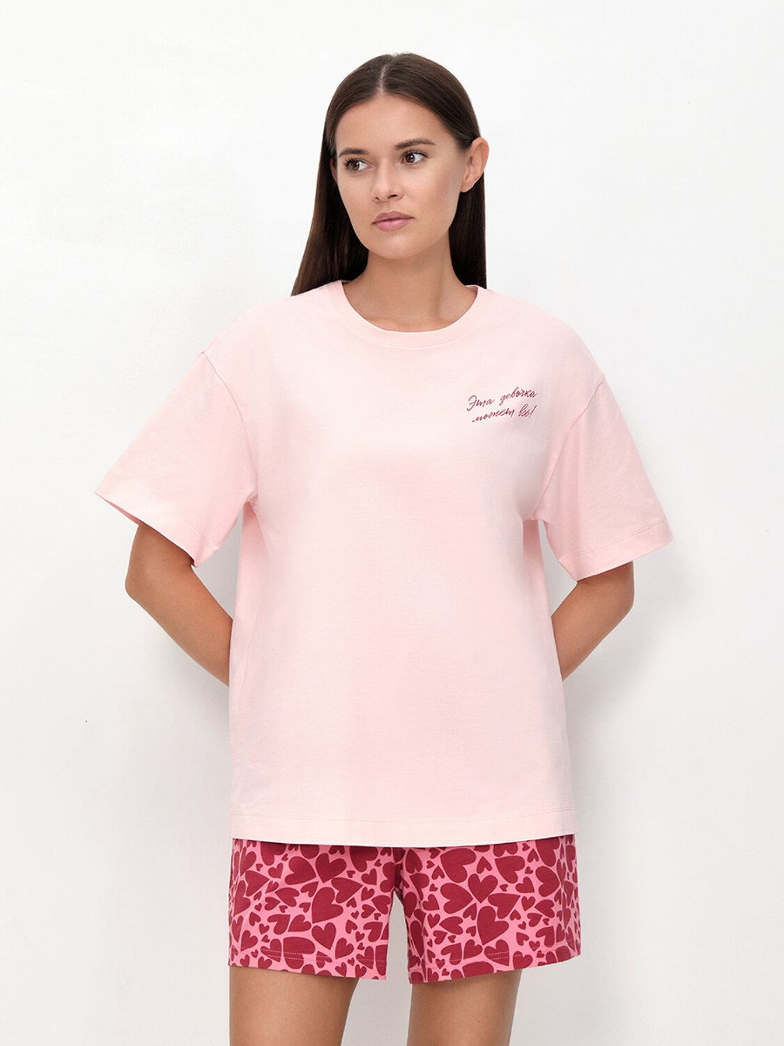 Minimi Пижама 603760 DMi 0235D AMORE Пижама жен. (Футболка + шорты), СО Rosa Chiaro/Rosso (Розовый)