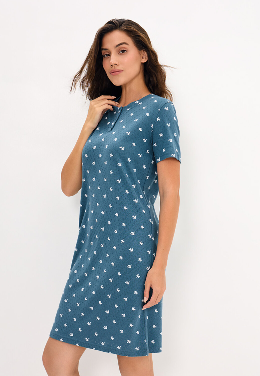 Omsa Сорочка 608720 OmD 0114D POINTELLE PRINT AW26 Сорочка ночная женская (кор.рукав), СО Navy (Синий)