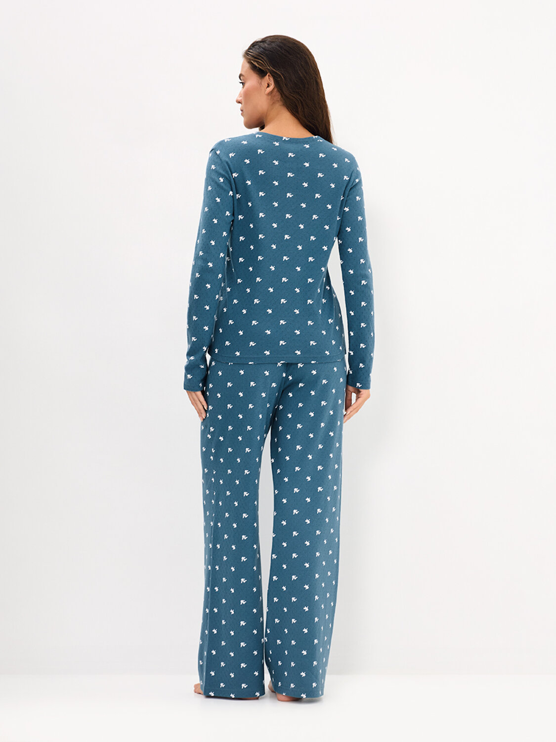 Omsa Пижама 608722 OmD 0244D POINTELLE PRINT AW26 Пижама жен. (Лонгслив+Брюки), СО Navy (Синий)