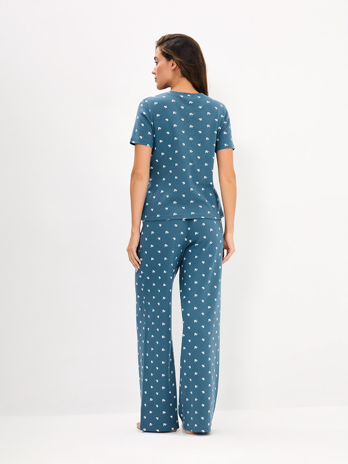 Omsa Пижама 608723 OmD 0250D POINTELLE PRINT AW26 Пижама жен. (Футболка+Брюки), СО Navy (Синий)