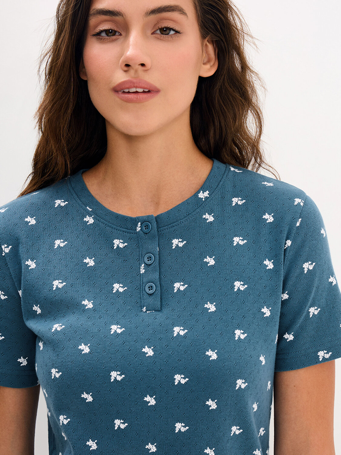 Omsa Пижама 608724 OmD 0260D POINTELLE PRINT AW26 Пижама женская (Футболка+Шорты), СО Navy (Синий)