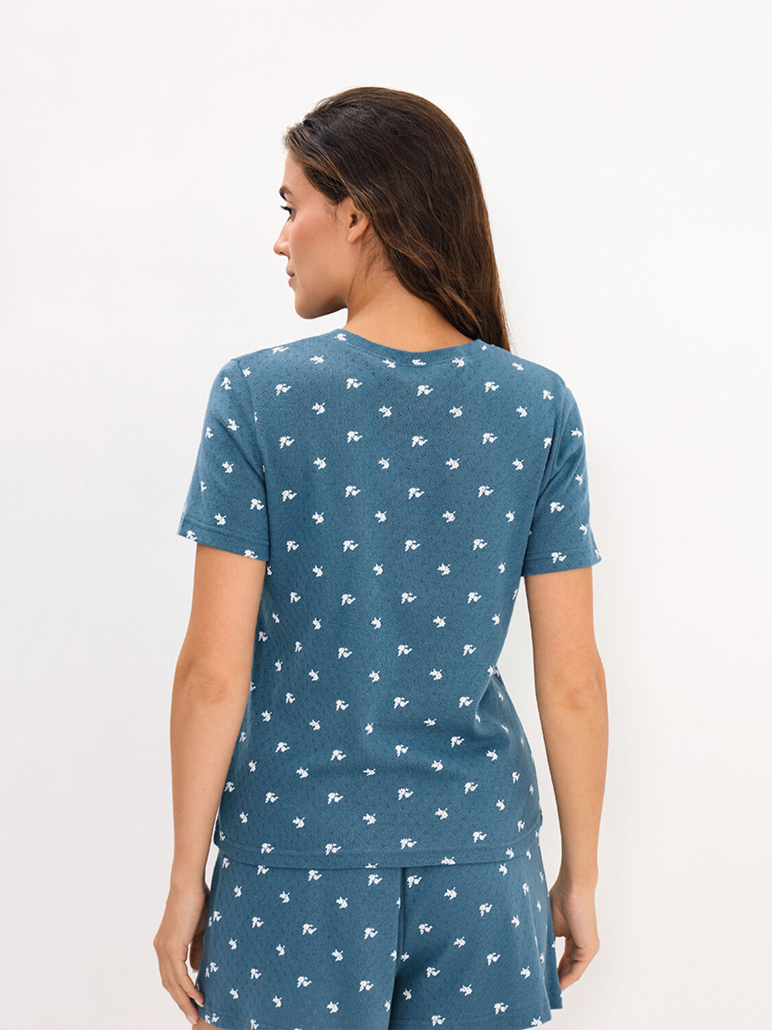 Omsa Пижама 608724 OmD 0260D POINTELLE PRINT AW26 Пижама женская (Футболка+Шорты), СО Navy (Синий)