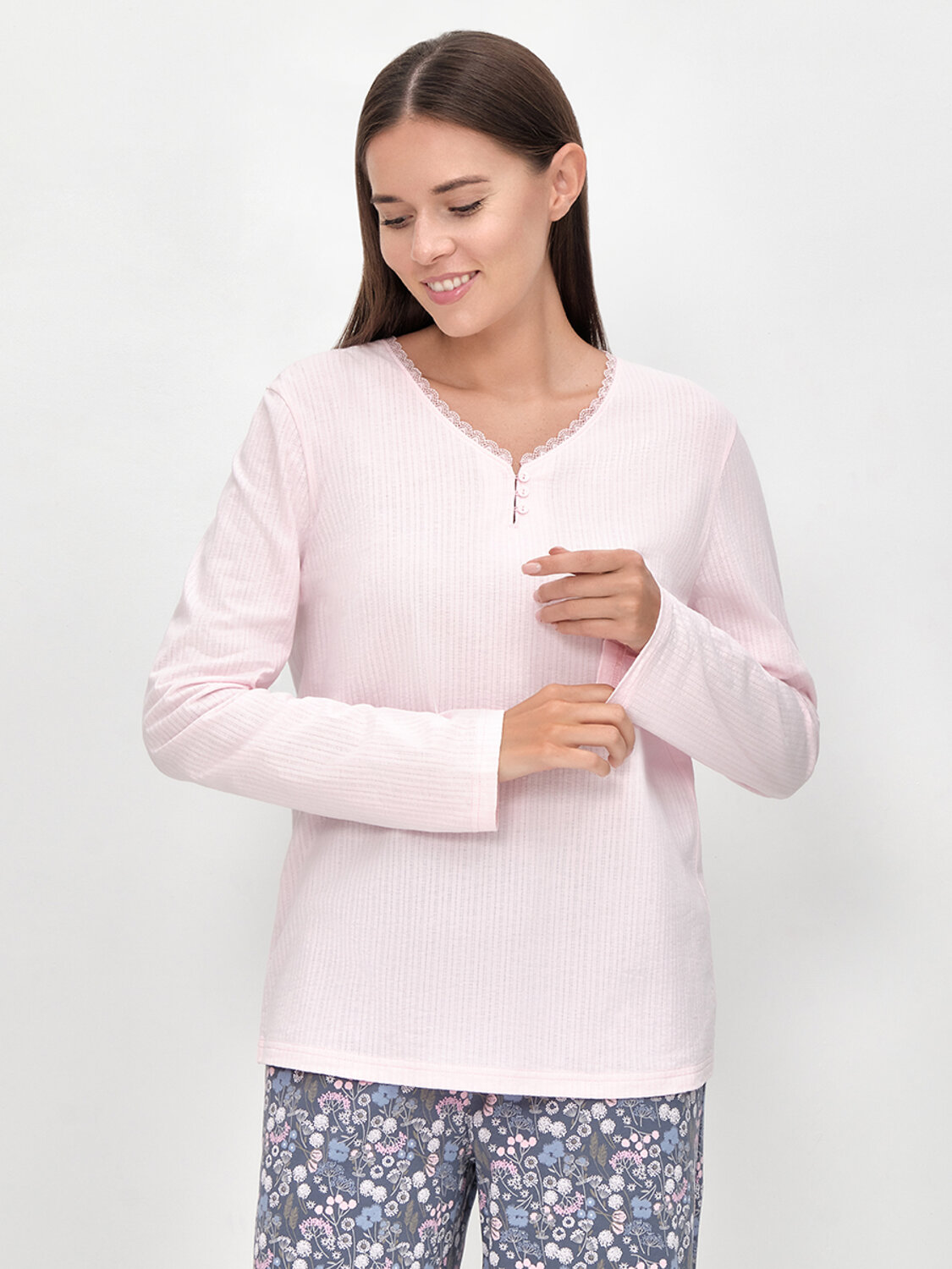 Omsa Пижама 608731 OmD 0243D PRATO Пижама женская (Лонгслив + Брюки), СО Rosa/Blu (Розовый)