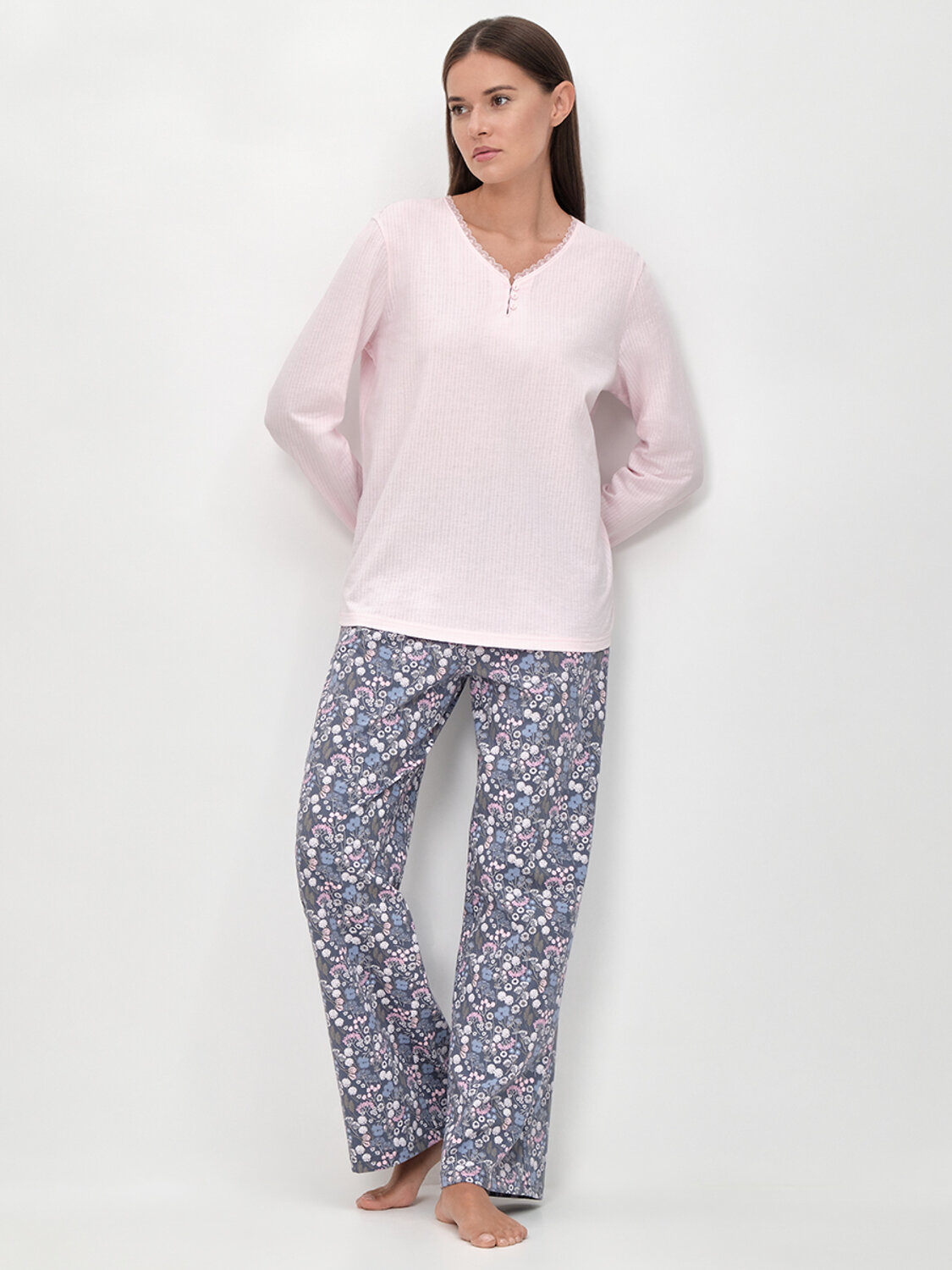 Omsa Пижама 608731 OmD 0243D PRATO Пижама женская (Лонгслив + Брюки), СО Rosa/Blu (Розовый)