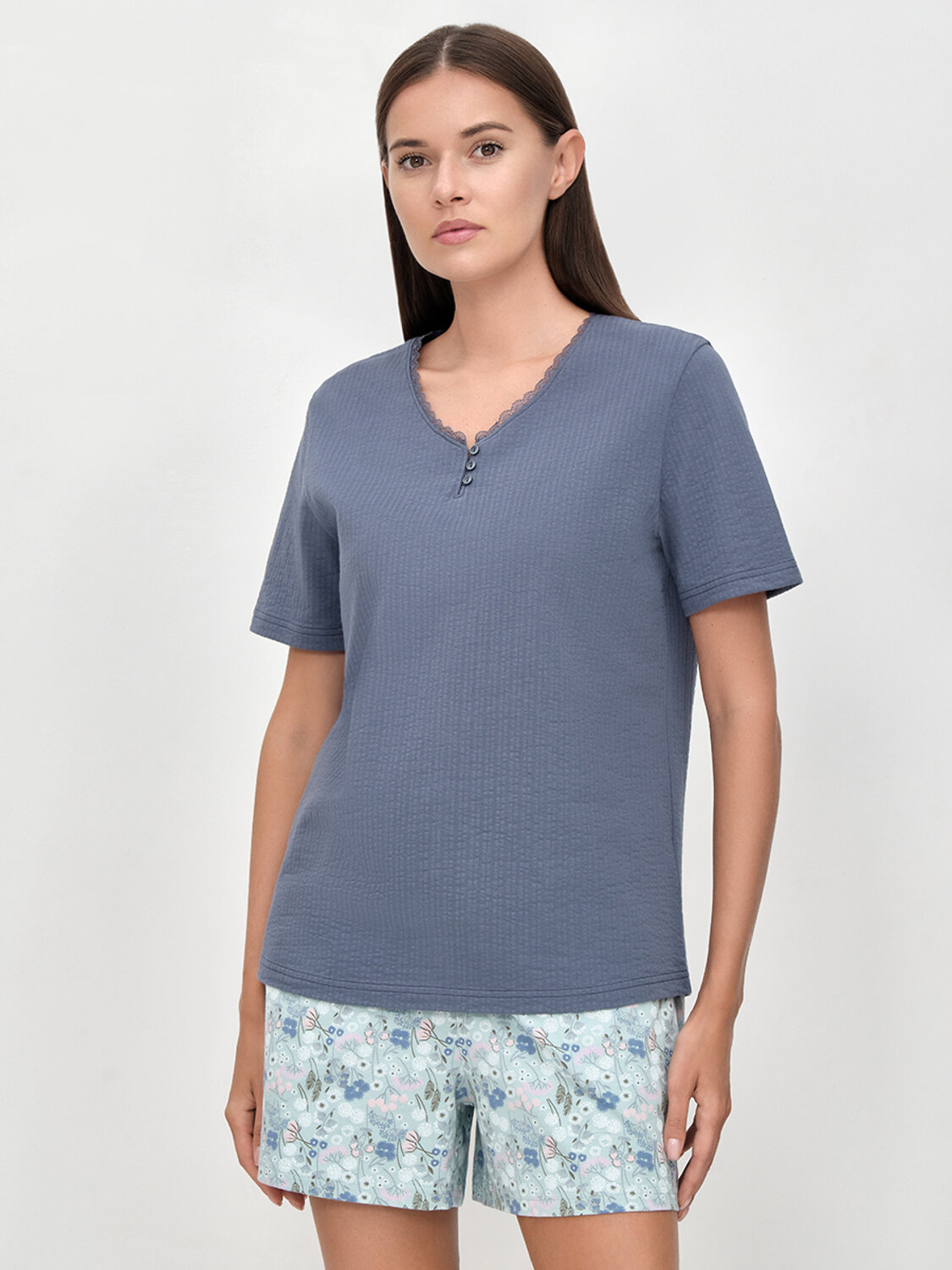 Omsa Пижама 608732 OmD 0235D PRATO Пижама жен. (Футболка + Шорты), СО Jeans/Tiffany (Синий)