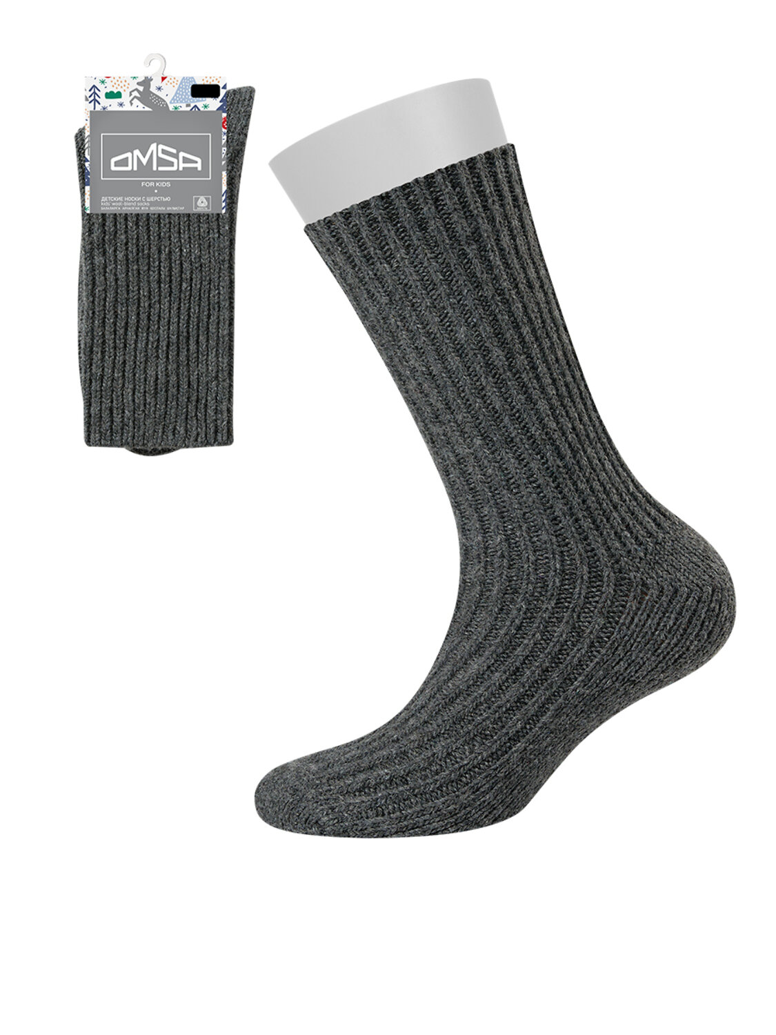 Omsa Носки 609326 OMSA kids   Calzino 21C10 с шерстью кролика, WA+PC Grigio Scuro (Серый)