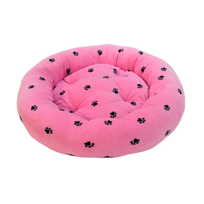 Зооник Лежанка круглая с подушкой "лапки", розовый велюр, синтепон (480х480х150) 408625 22307 