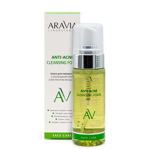 ARAVIA Laboratories Laboratories Пенка для умывания с коллоидной серой и экстрактом женьшеня Anti-Acne Cleansing Foam, 150 мл/8, 406521 А011 