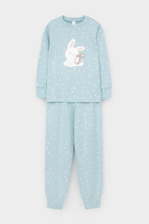 CROCKID Пижама 442679 К 1621 голубой, цветочные снежинки