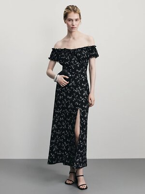 ZARINA Платье 535153 ZR2506022913 черный цветы мелкие