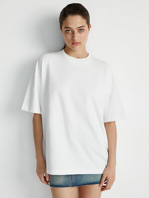 Omsa Футболка 546383 OmD 14503ST Футболка женская OVERSIZE (футер), CO+EL Bianco Perla (Белый)