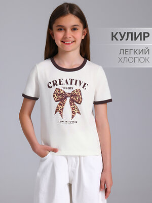 Апрель Футболка 546596 1ДДФК4743001 сливки+темно-коричневый