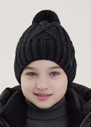 CLEVER Шапка 556330 454366ап флис чёрный/меланж т.серый