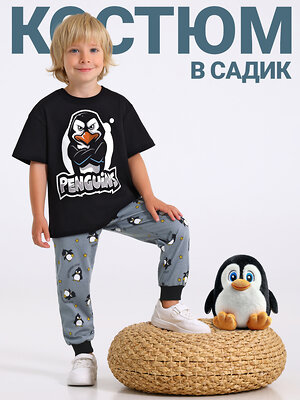 Апрель Комплект 564887 2ПФБ5759001н черный+пингвины на сером / Сердитый пингвин
