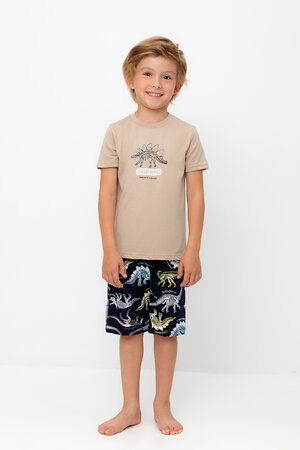 CROCKID Пижама 564962 К 1528 темно-бежевый, цветные динозавры