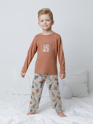 CROCKID Пижама 565013 К 1606 кофейный мусс, цветные динозавры