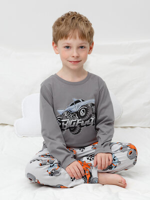 CROCKID Пижама 565019 К 1606 серый шторм, машины на св.сером