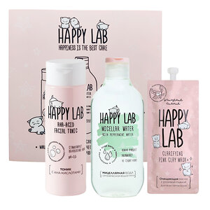 Happy Lab Набор очищающих средств для ухода за молодой кожей / Тоник, мицеллярная вода, очищающая маска, 200 мл, 300 мл, 20 мл 565834 23775 