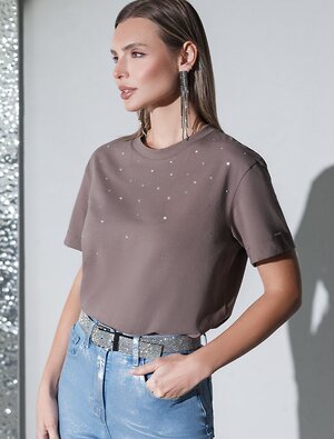VILATTE Футболка 567122 D49.124 кофе_стразы